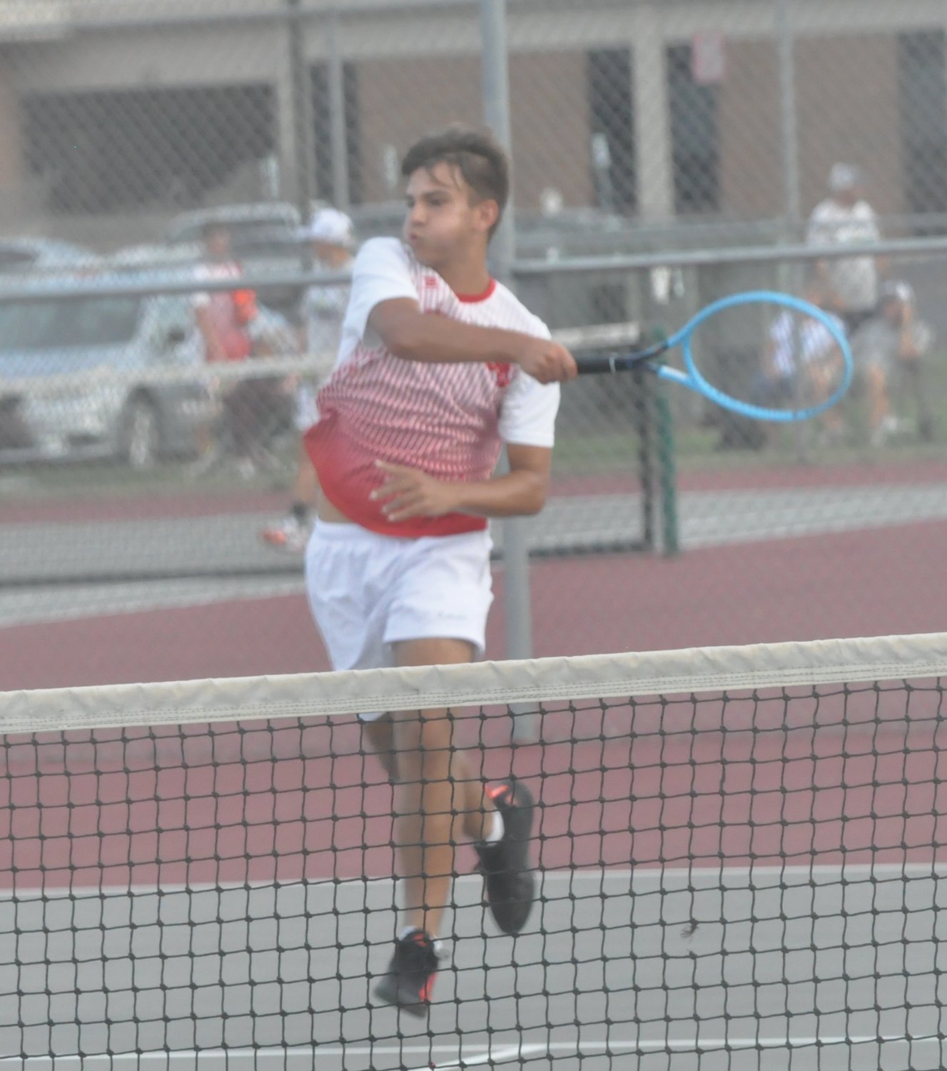 Southmont No. 1 singles player Adam Cox helped lead the Mounties to a 4-1 victory over Fountain Central on Monday night.